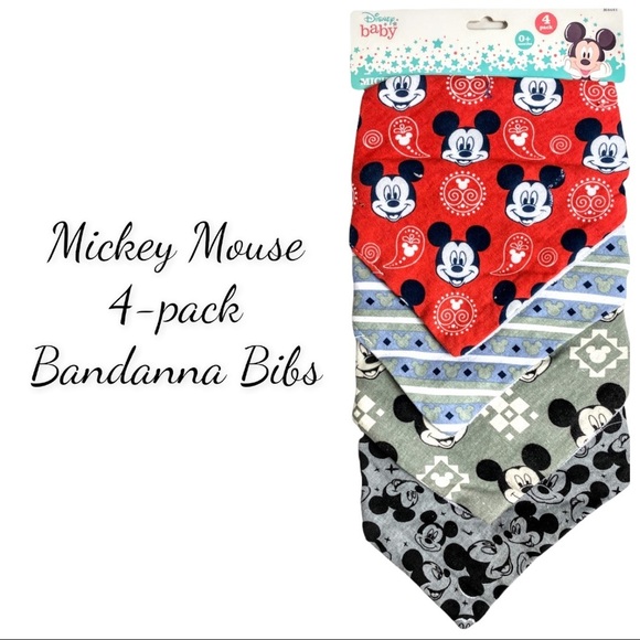 Disney Baby Other - NWT Disney Mickey Mouse 4-pack Cotton Jersey Bandanna Bibs